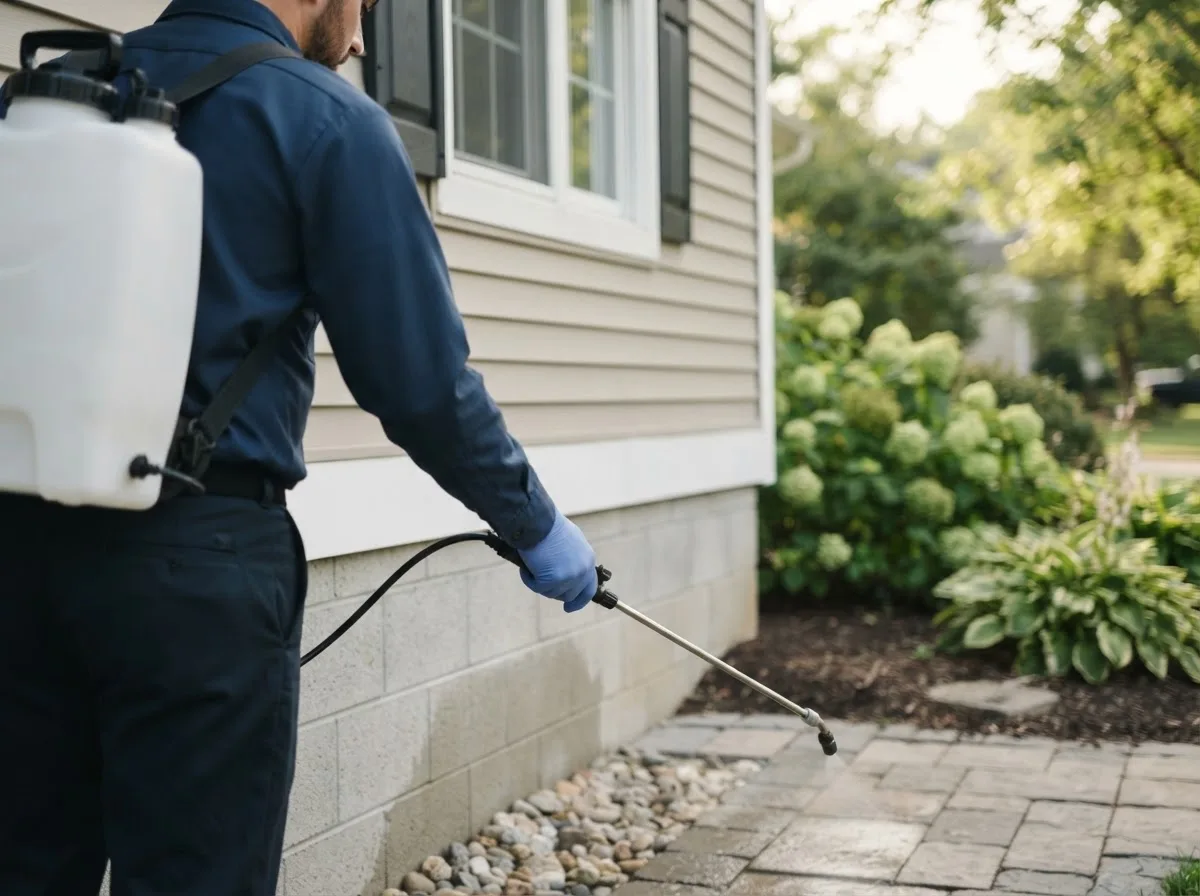 Pest control technician inspecting a home in Moneta, VA